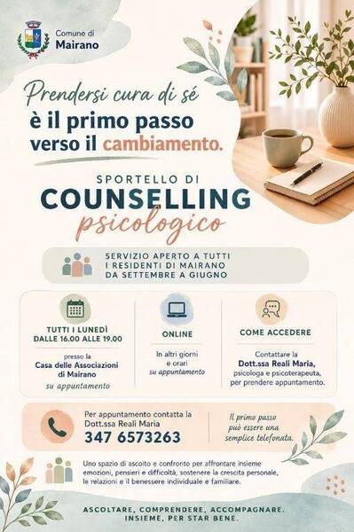Attivo a Mairano lo Sportello di Counselling Psicologico