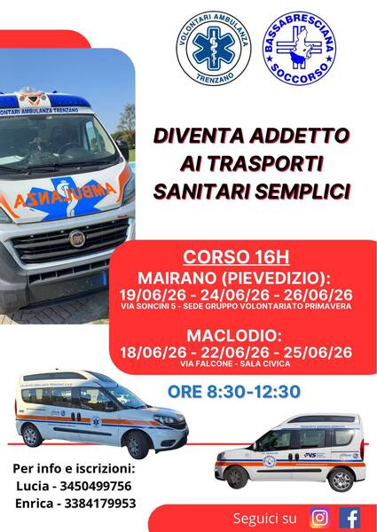 Cercasi Volontari: Corso Gratuito per Addetti ai Trasporti Sanitari Semplici